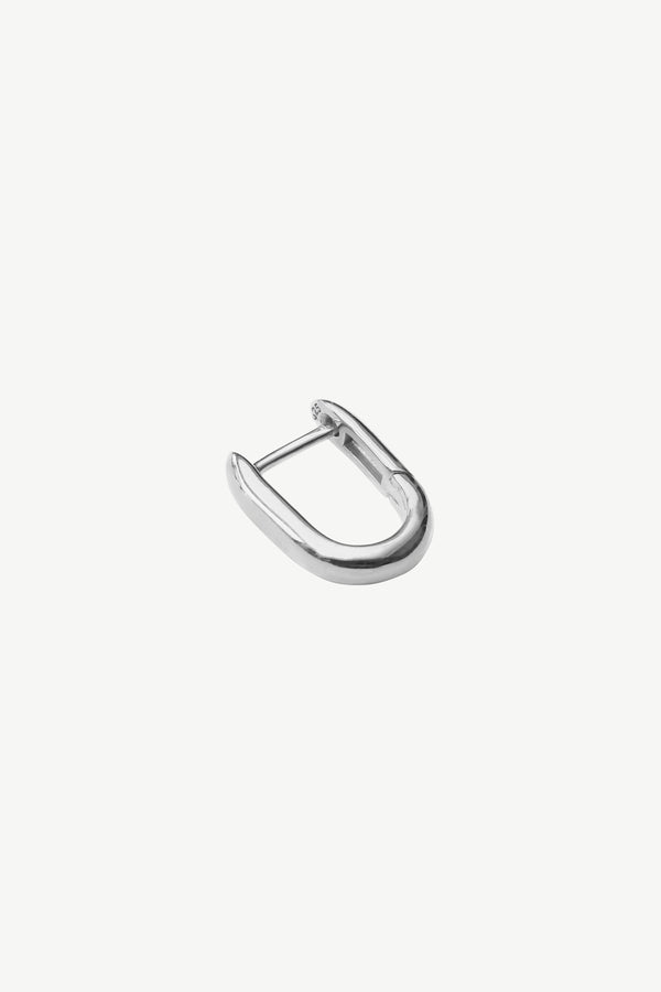 Solid Oval Hugging Hoop Earring - Silver
