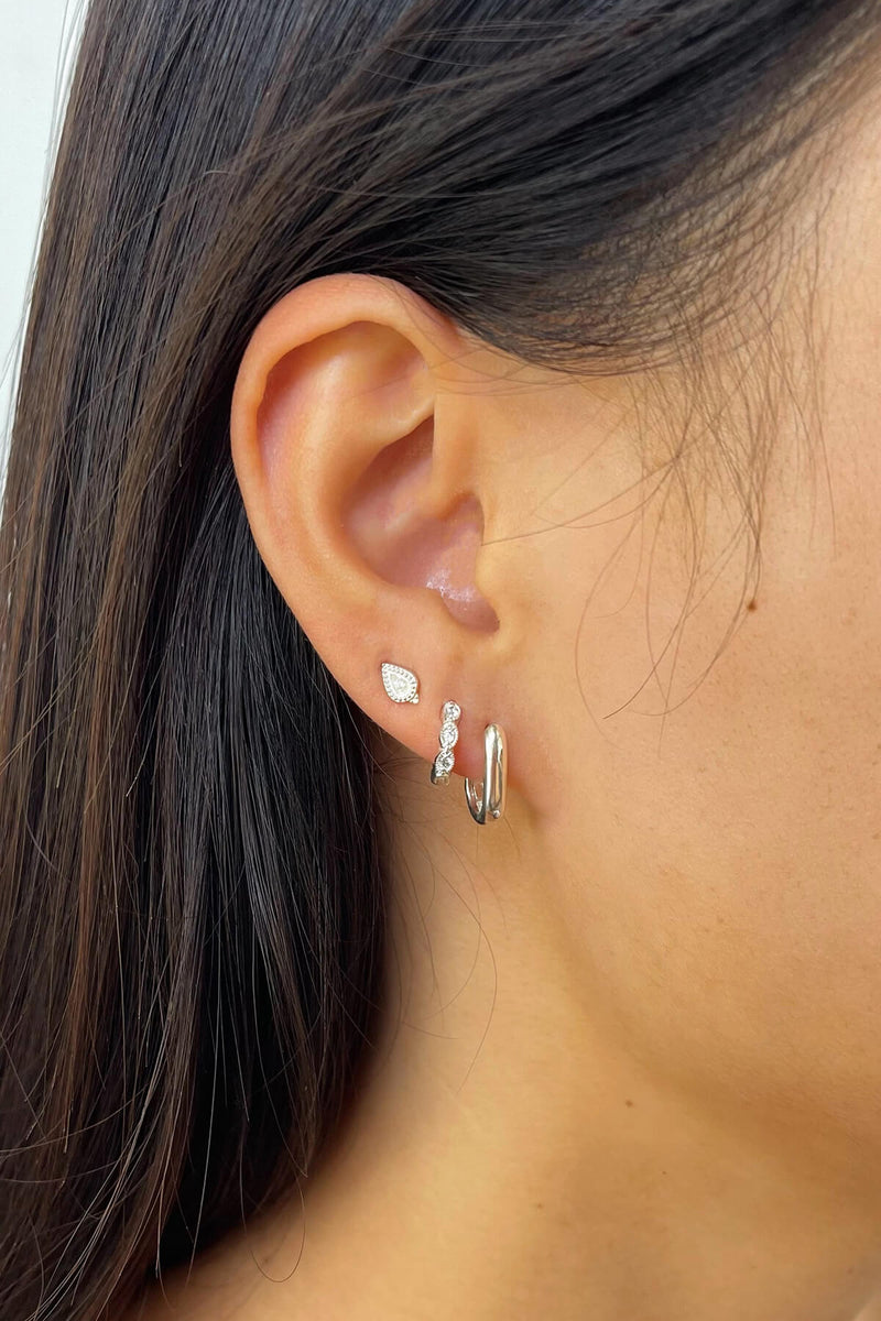 Teardrop Stud Earring - Silver