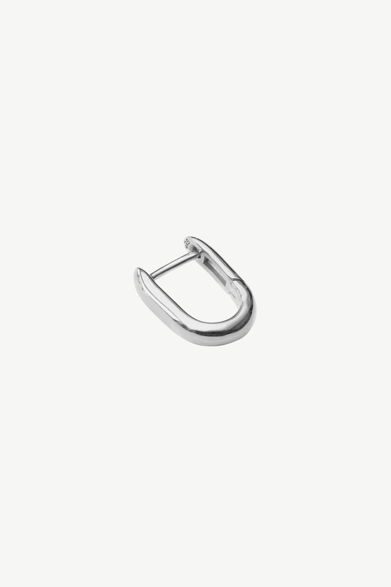 Solid Oval Hugging Hoop Earring - Silver