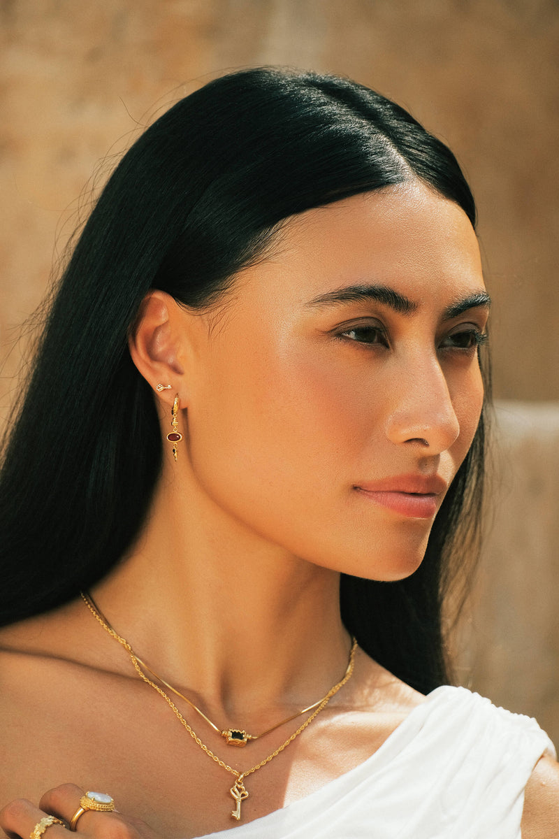 Onyx Chain Hoop Oorbel - Zilver