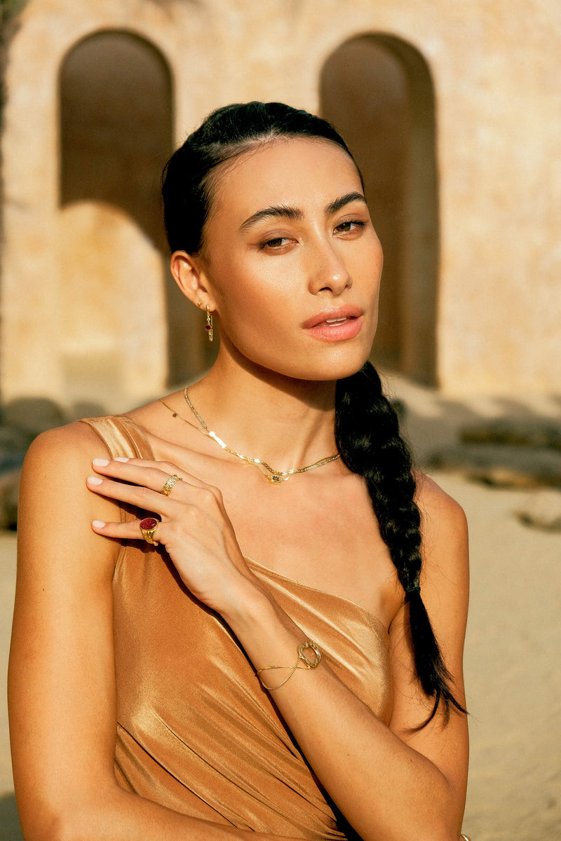 Onyx Chain Hoop Oorbel - Zilver