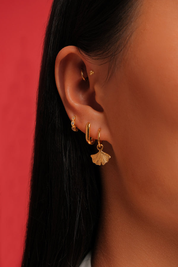 Gingko Leaf Hoop Earring - Gold