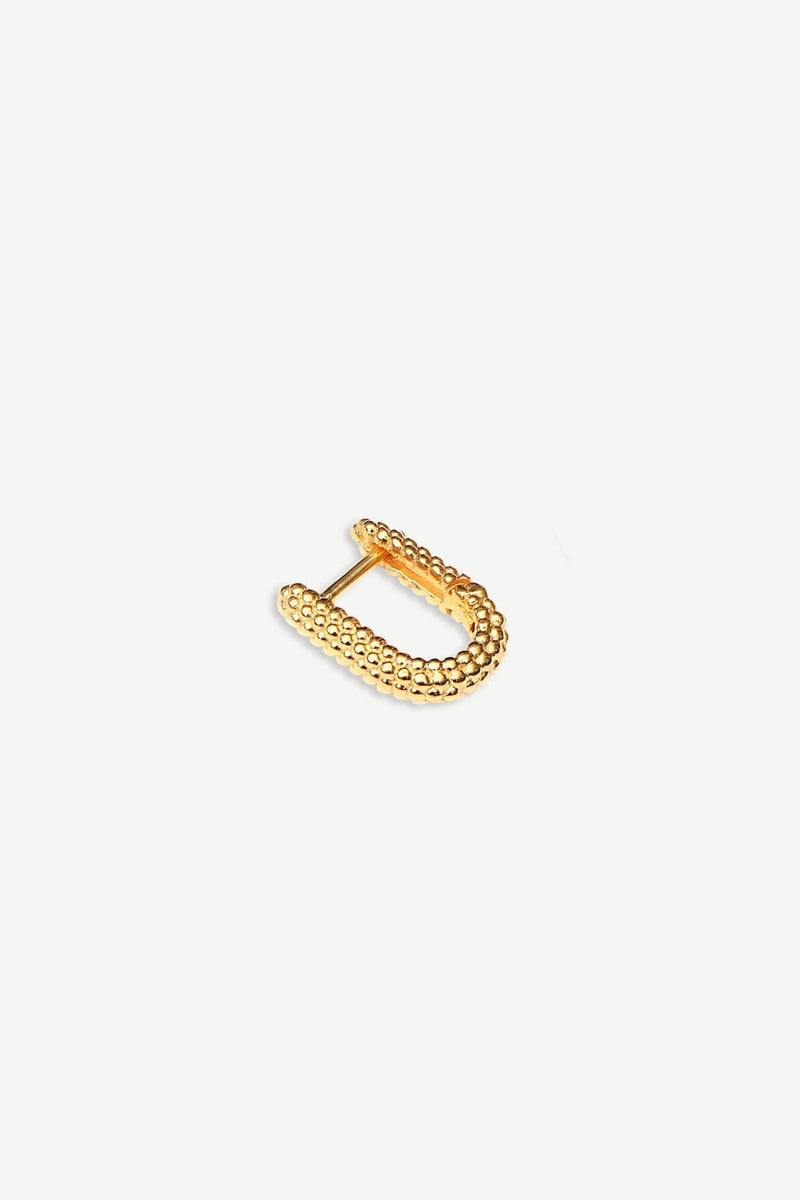 Beaded Oval Hugging Hoop Earring - Gold