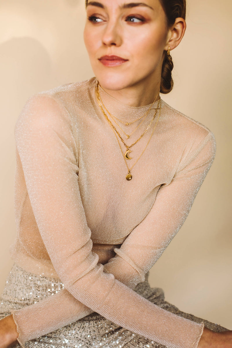 Crescent Moon Chunky Necklace - Silver