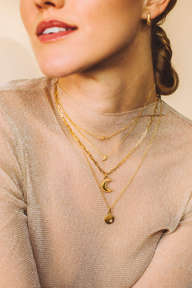 Crescent Moon Chunky Necklace - Silver