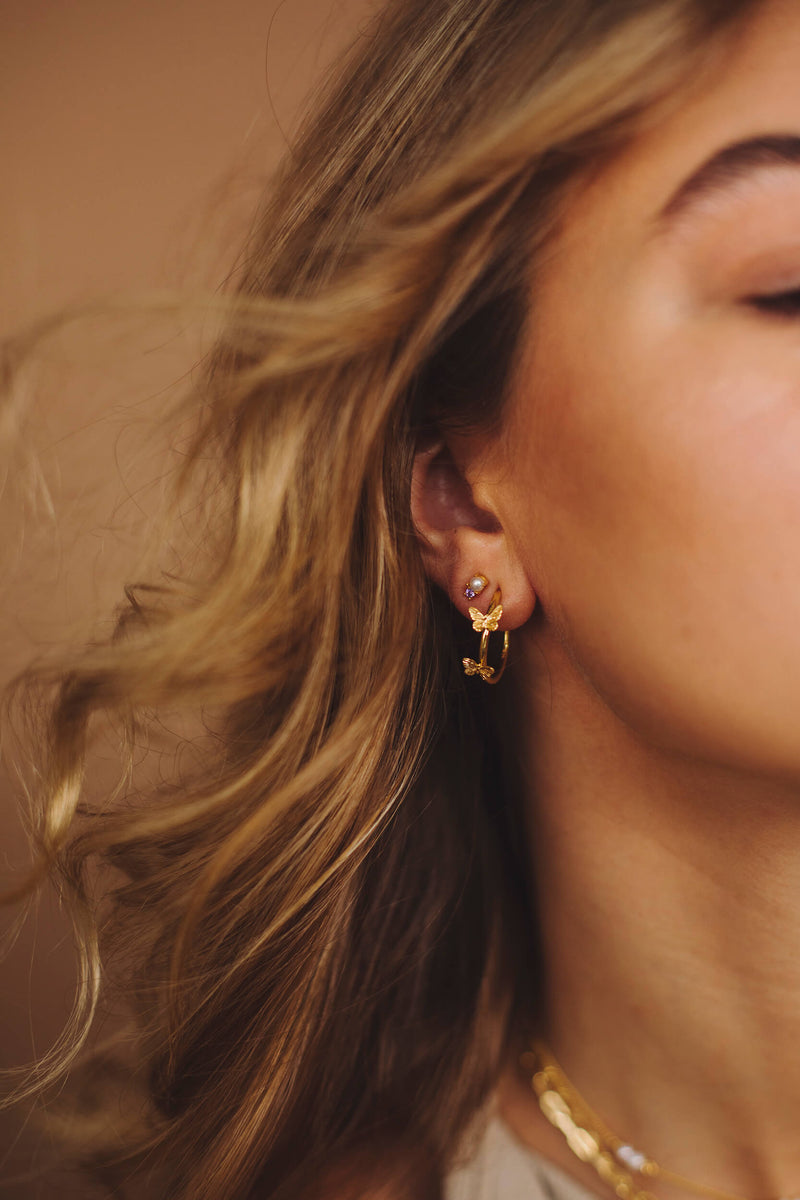 Dew Drop Pearl Studs Earrings - Gold