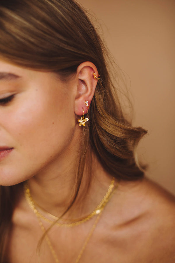 Zirconia Chain Earrings - Gold