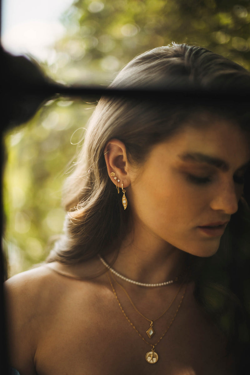 Single Double Stud Chain Earring 1 piece - Gold