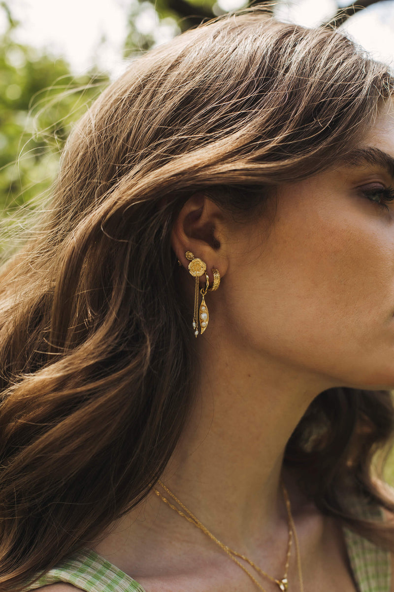 Pearl Leaf Hoop Earring 1 piece - Silver