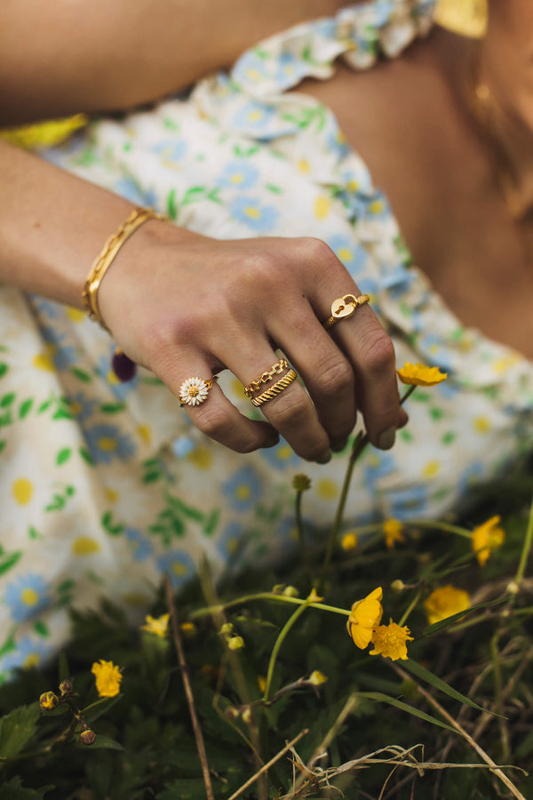 Enamel Daisy Ring - Goud