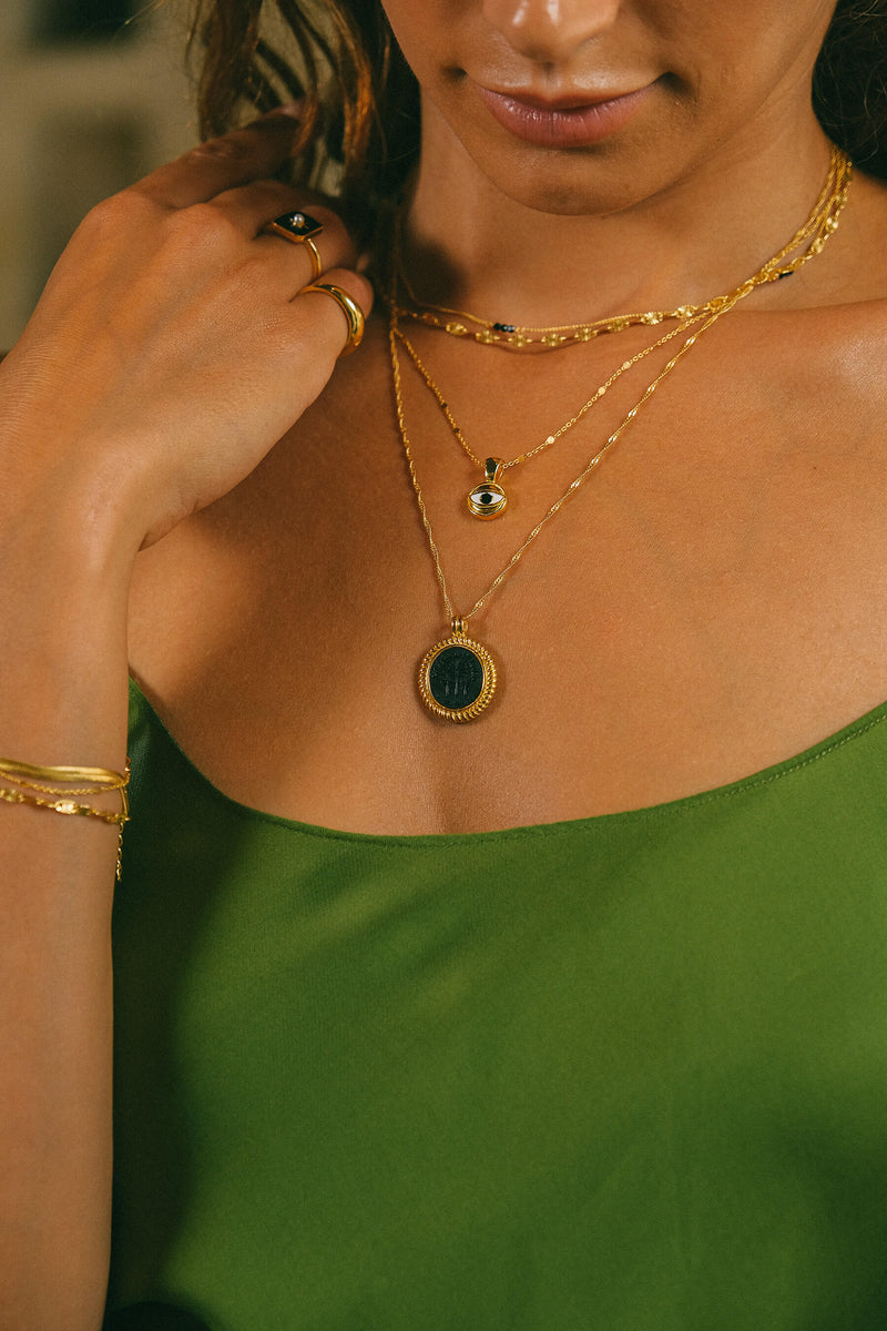 Onyx Beads Necklace - Gold