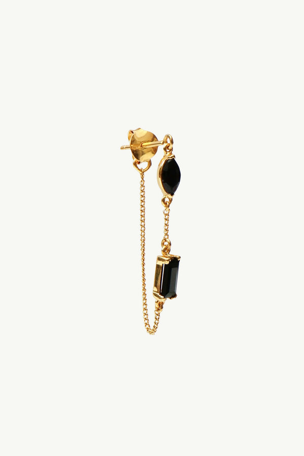 Black Diamond Chain Earring - Gold
