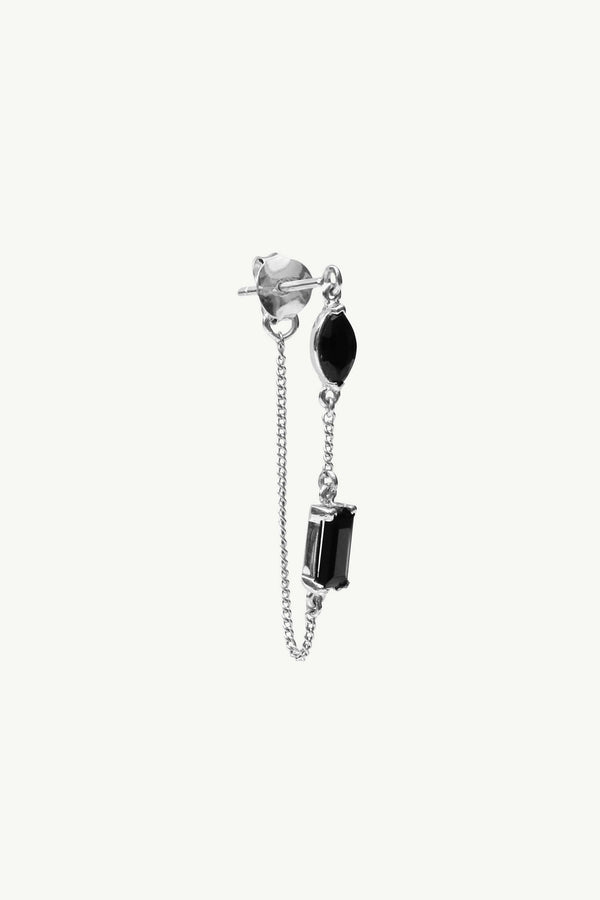 Black Diamond Chain Earring - Silver
