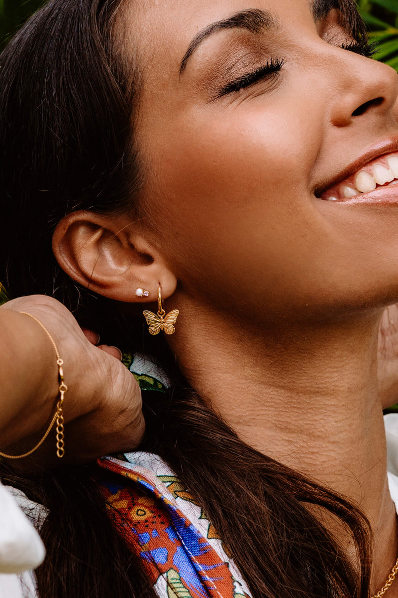 Butterfly Hoops Earrings - Gold