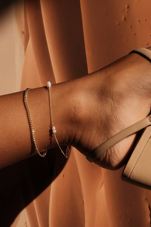 Organic Pearl Anklet - Gold