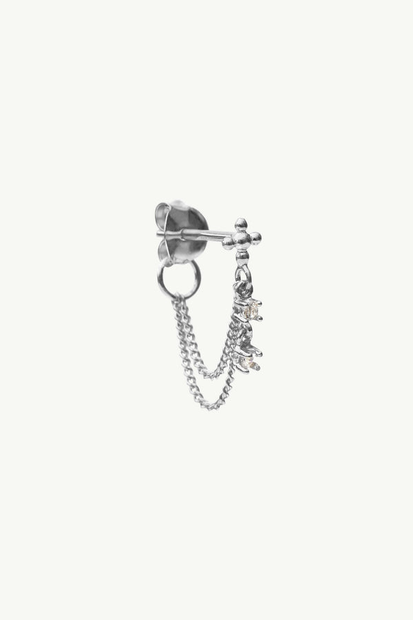 Cross Drop Chain Earring - Silver