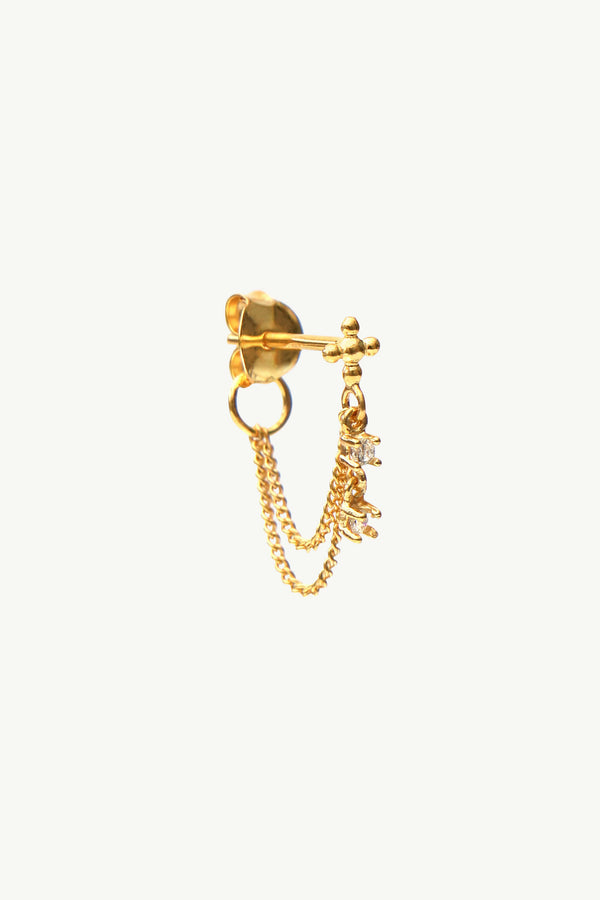Cross Drop Chain Earring - Gold