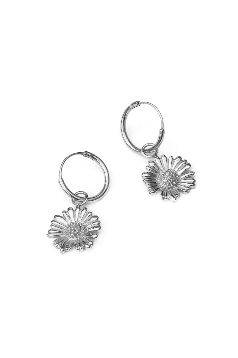 Daisy Hoops Earrings - Silver