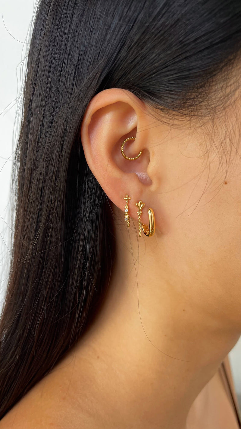 Ornamental Stud Chain Earring - Gold