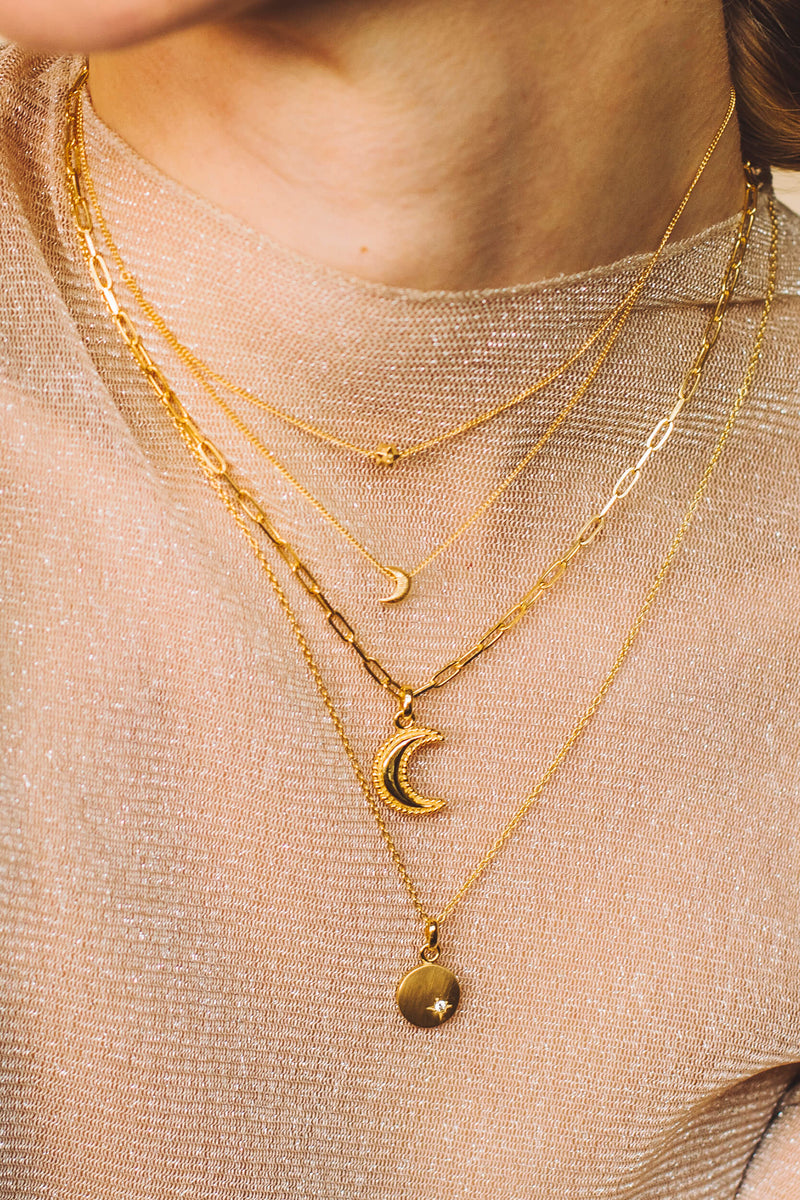 Crescent Moon Chunky Ketting - Zilver