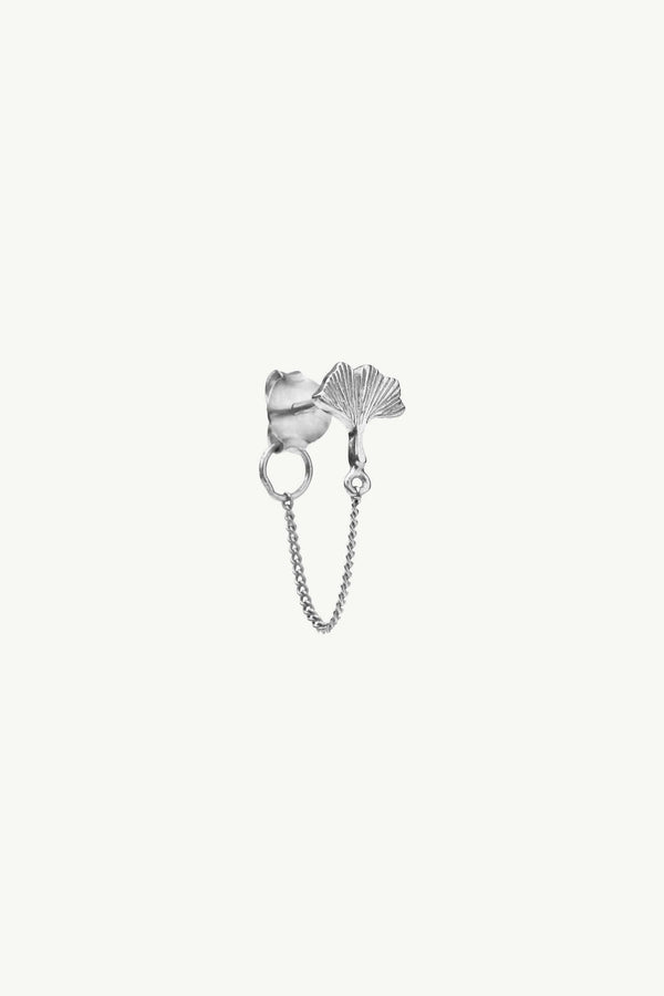 Gingko Leaf Stud Chain Earring - Silver