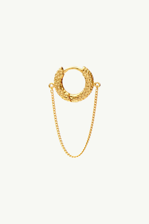 Hammered Hoop Chain Earring - Gold