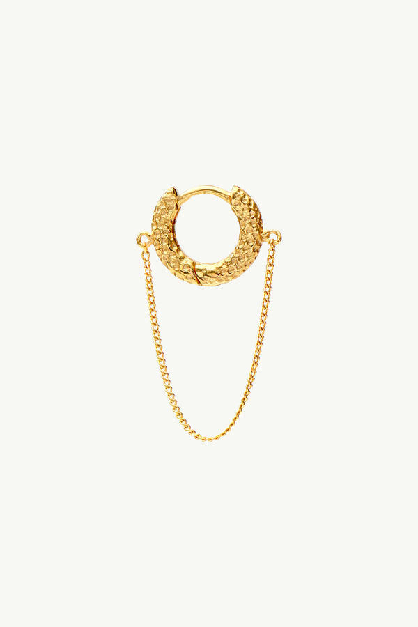 Hammered Hoop Chain Earring - Gold