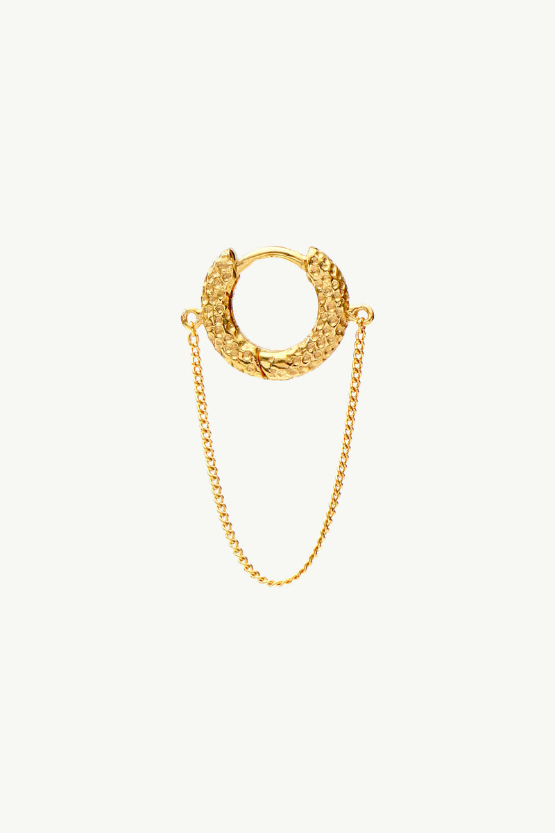 Hammered Hoop Chain Earring - Gold