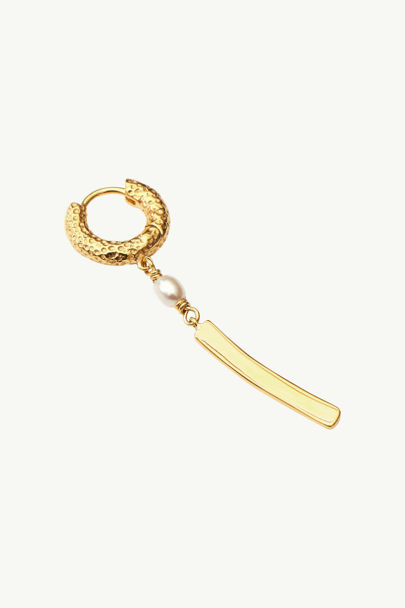 Hammered Pearl Bar Hoop Earring - Gold