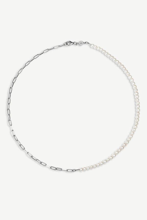 Halfway Pearl Ketting - Zilver