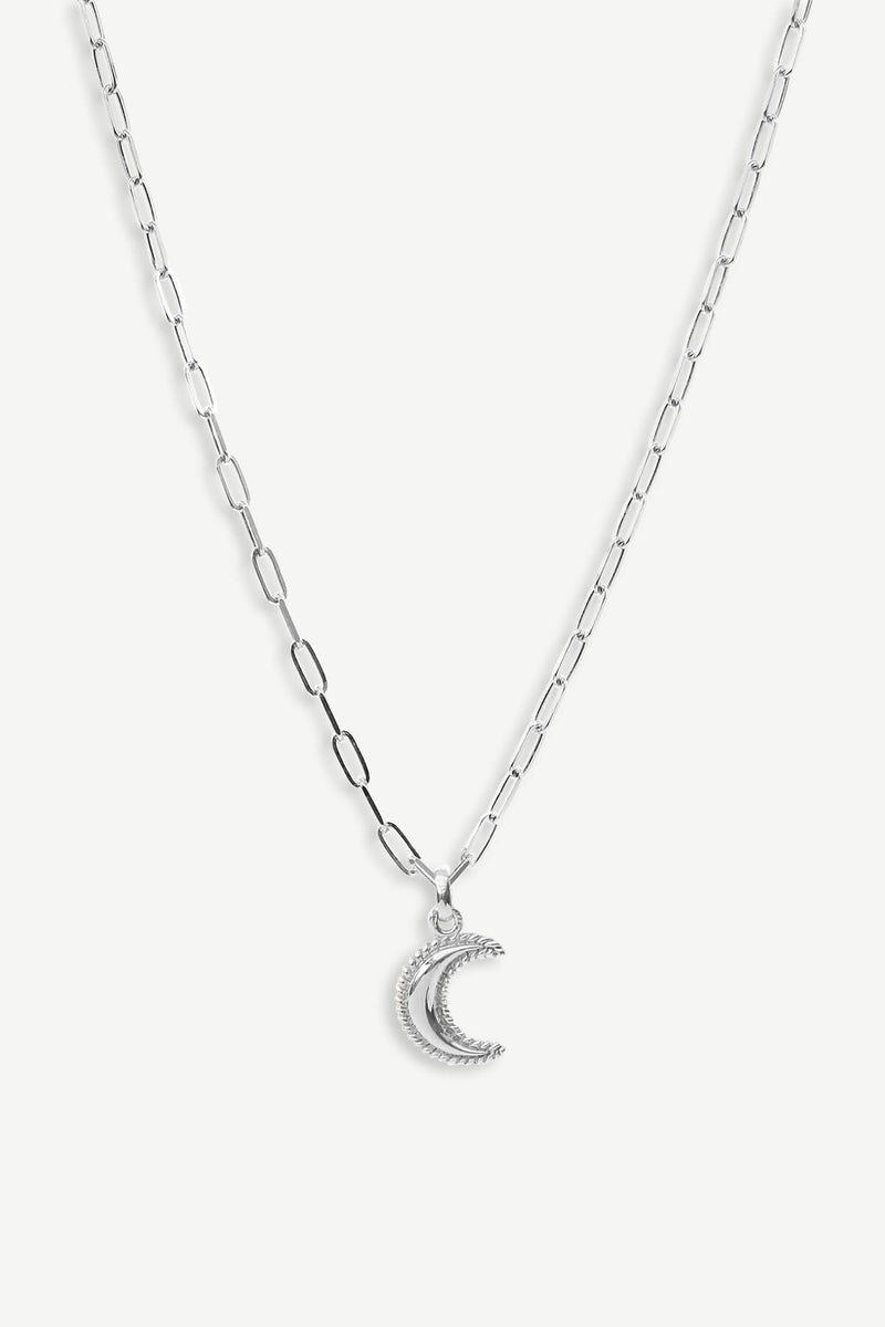 Crescent Moon Chunky Necklace - Silver