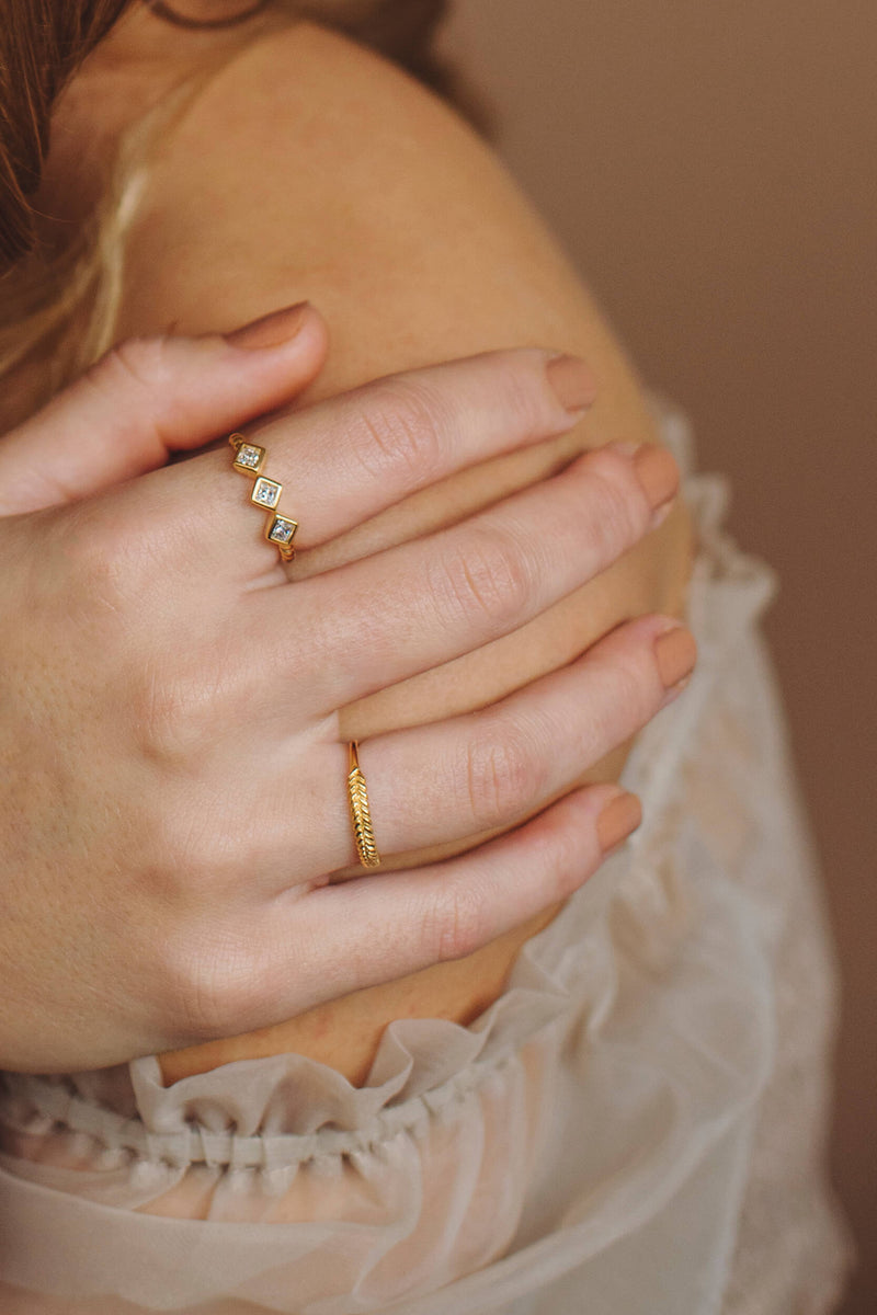 Square Zircon Ring - Goud