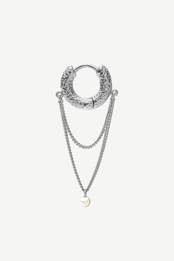 Hammered Hoop Chain Earring - Silver