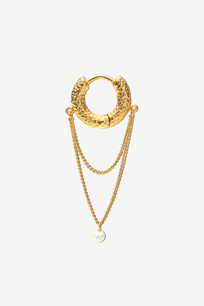 Hammered Hoop Chain Oorbel - Goud