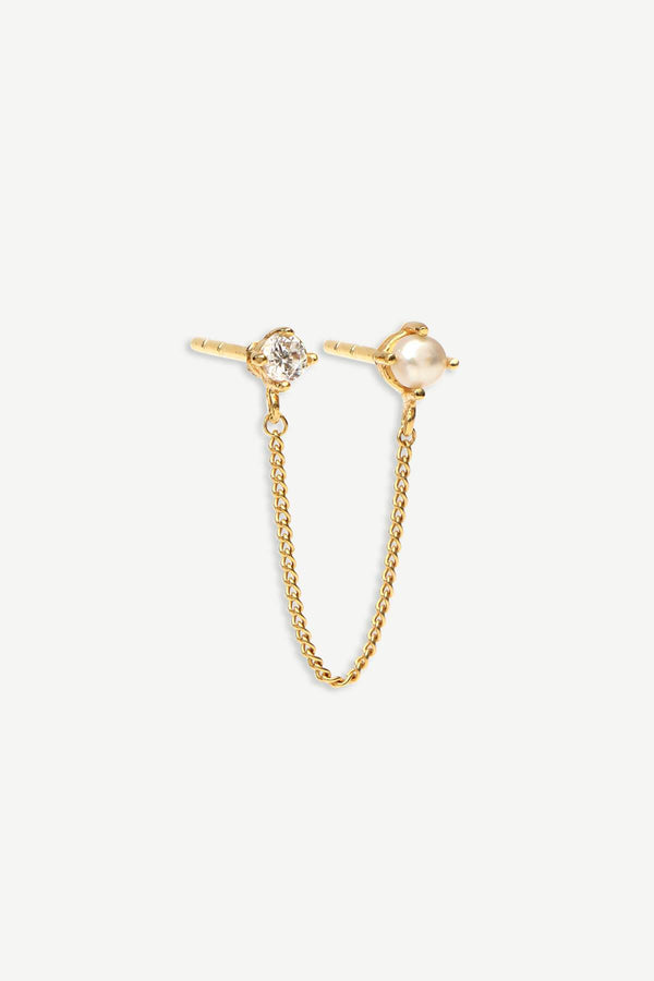 Single Double Stud Chain Earring 1 piece - Gold