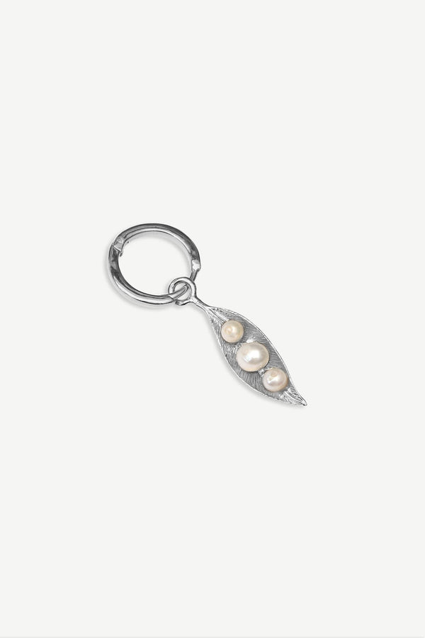 Pearl Leaf Hoop Earring 1 piece - Silver