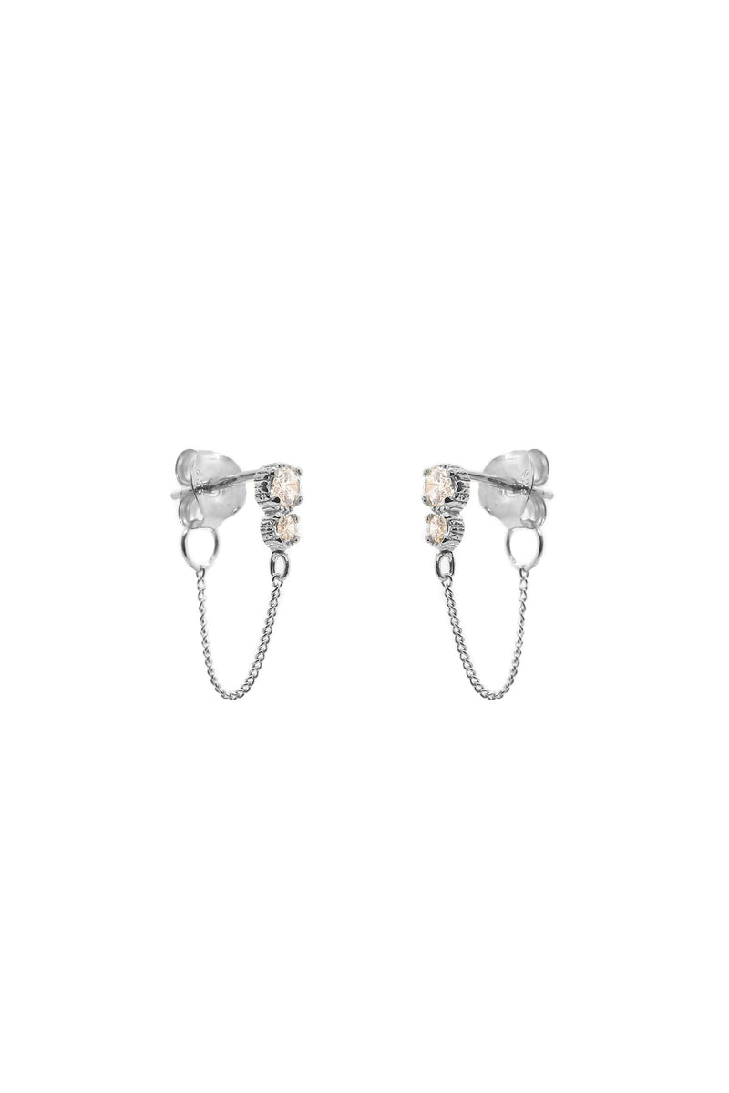 Zirconia Chain Earrings - Silver