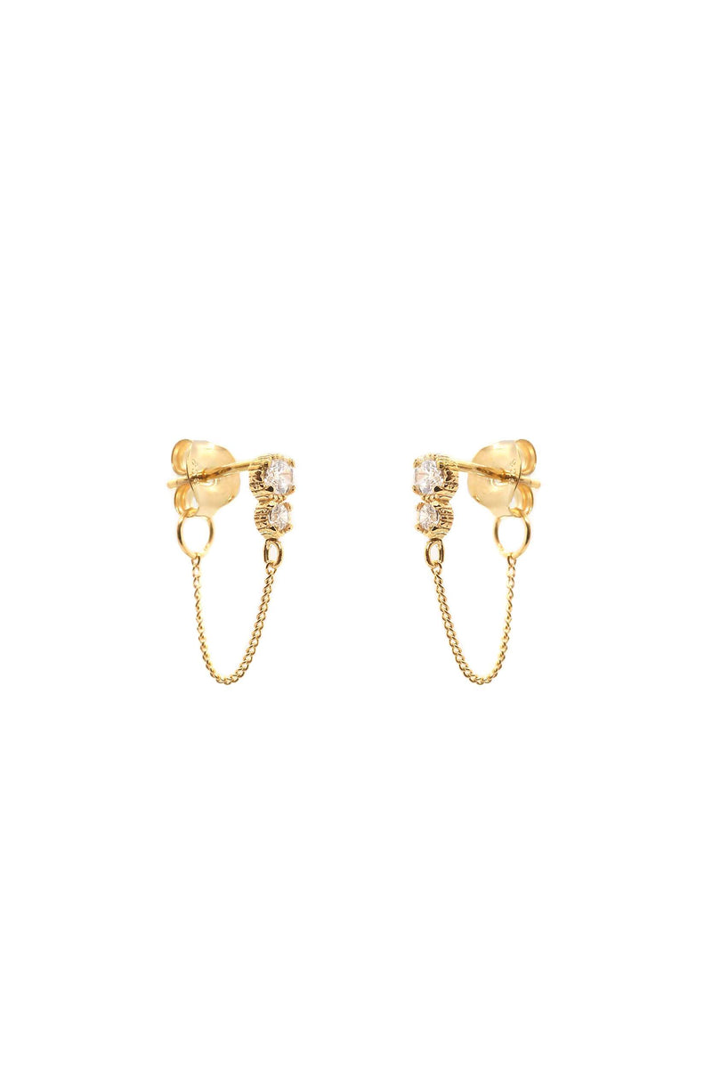 Zirconia Chain Earrings - Gold
