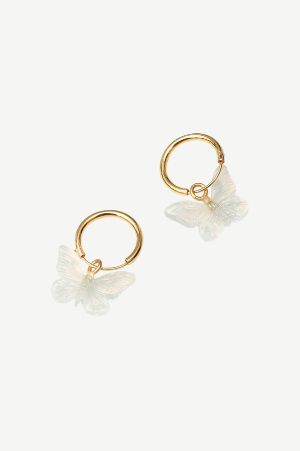 Glasswing Butterfly Hoops Earrings - Gold