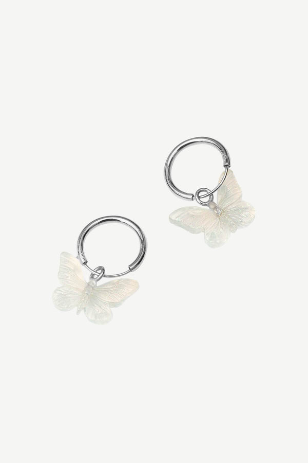Glasswing Butterfly Hoops Oorbellen - Zilver
