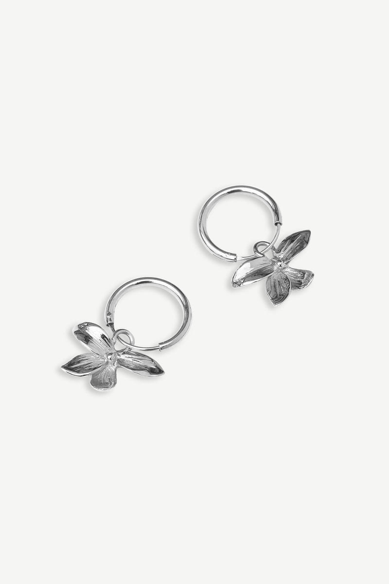 Orchid Hoops Earrings - Silver