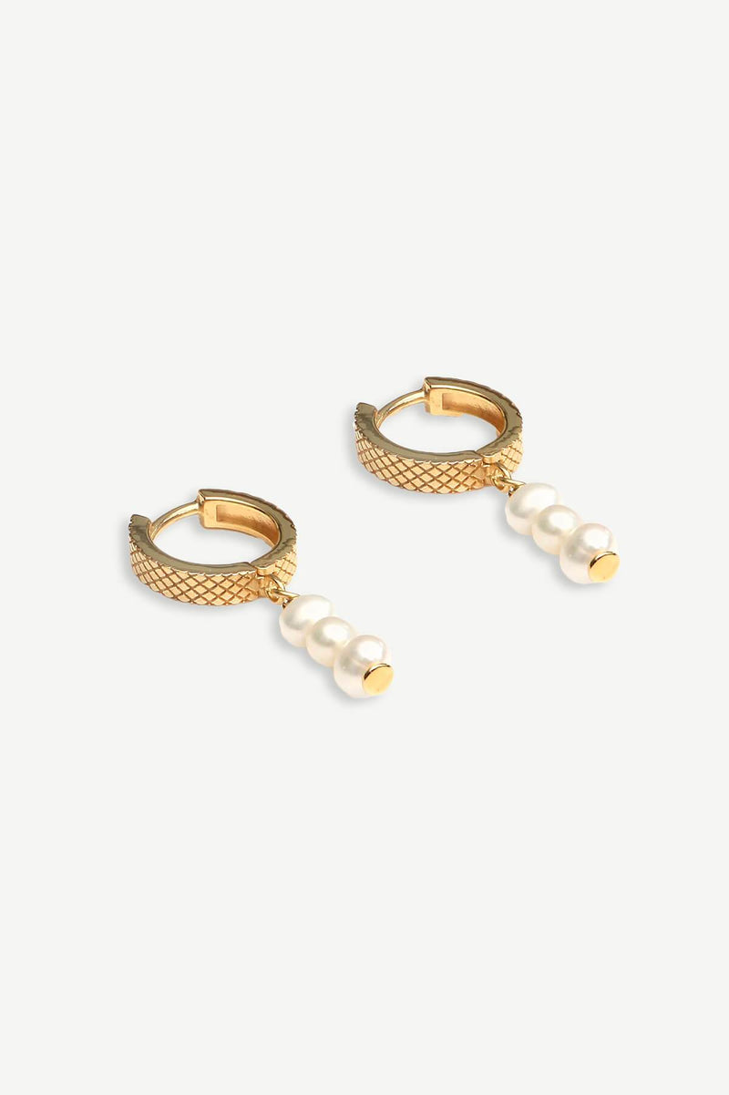Serpent Pearl Hugging Hoops Earrings - Gold