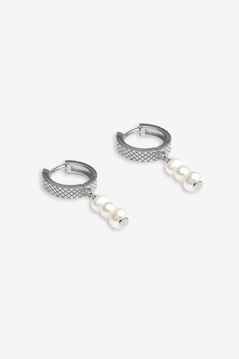 Serpent Pearl Hugging Hoops Earrings - Silver