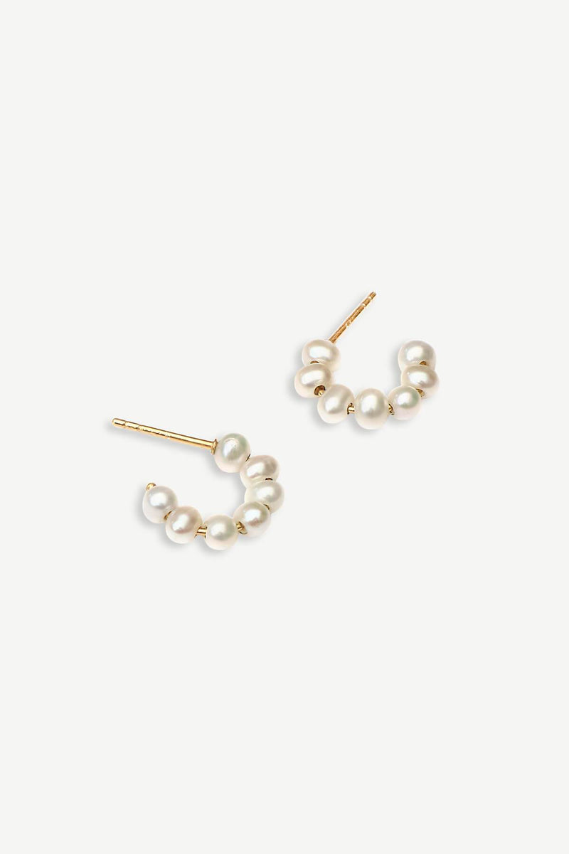 Small Pearl Hoops Earrings - Gold