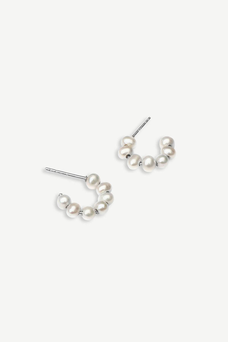 Small Pearl Hoops Earrings - Silver
