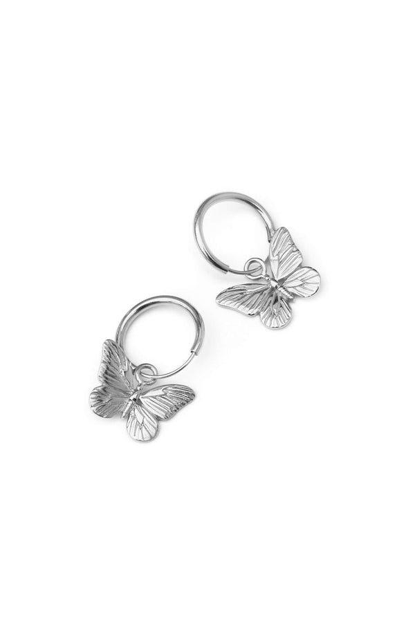 Butterfly Hoops Earrings - Silver