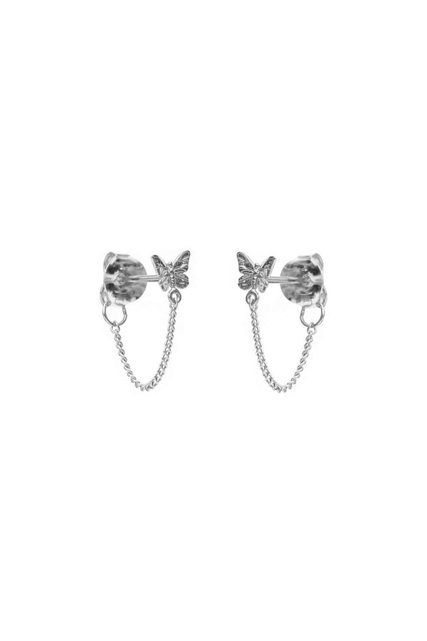 Butterfly Chain Earrings - Silver