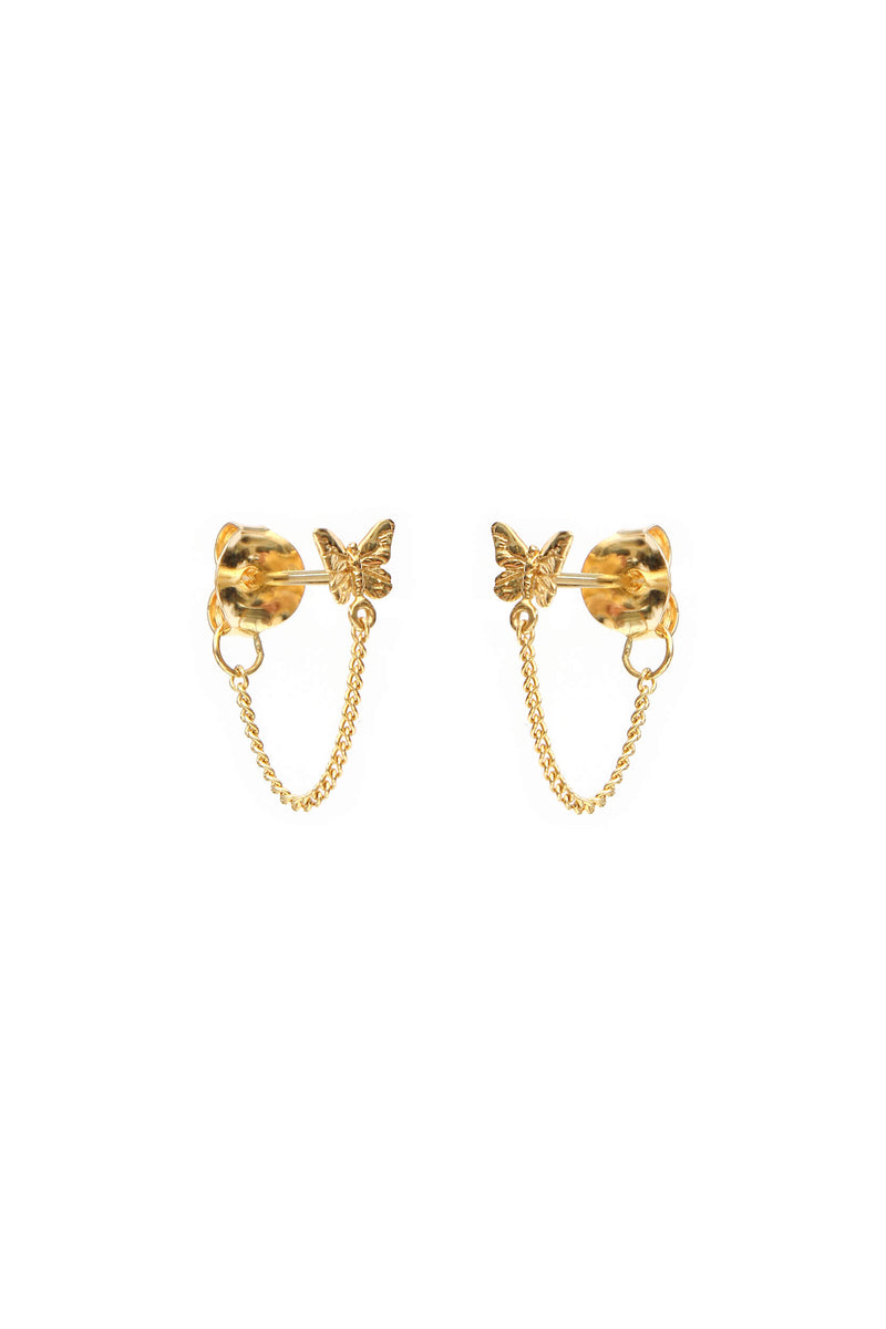 Butterfly Chain Earrings - Gold