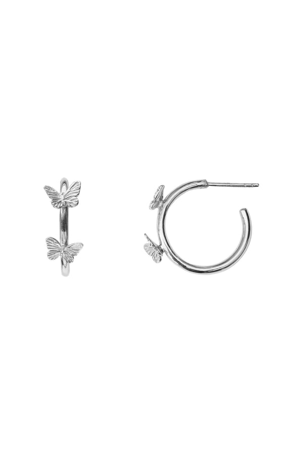 Butterfly Statement Hoops Earrings - Silver