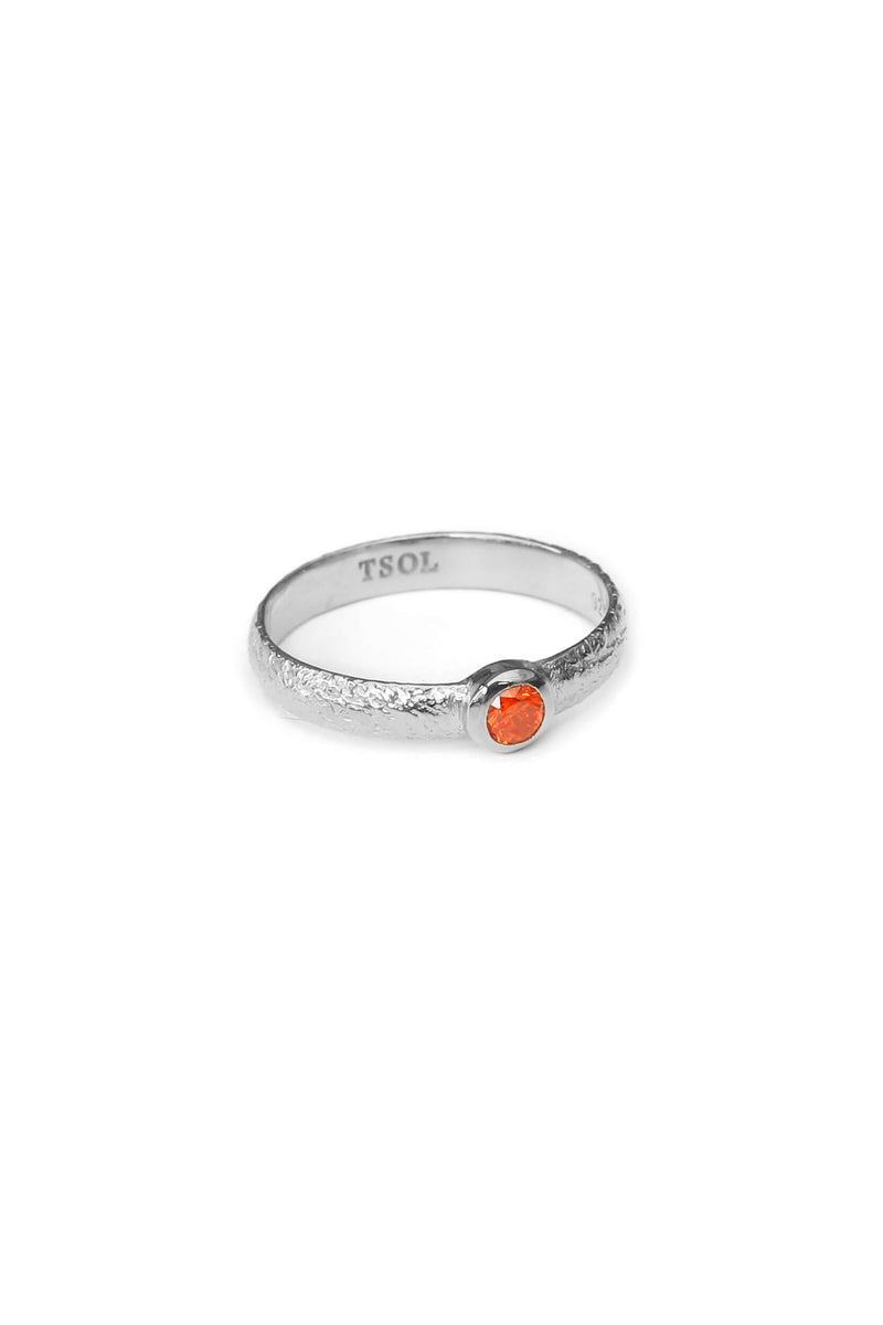 Amber Hammered Staple Ring - Silver